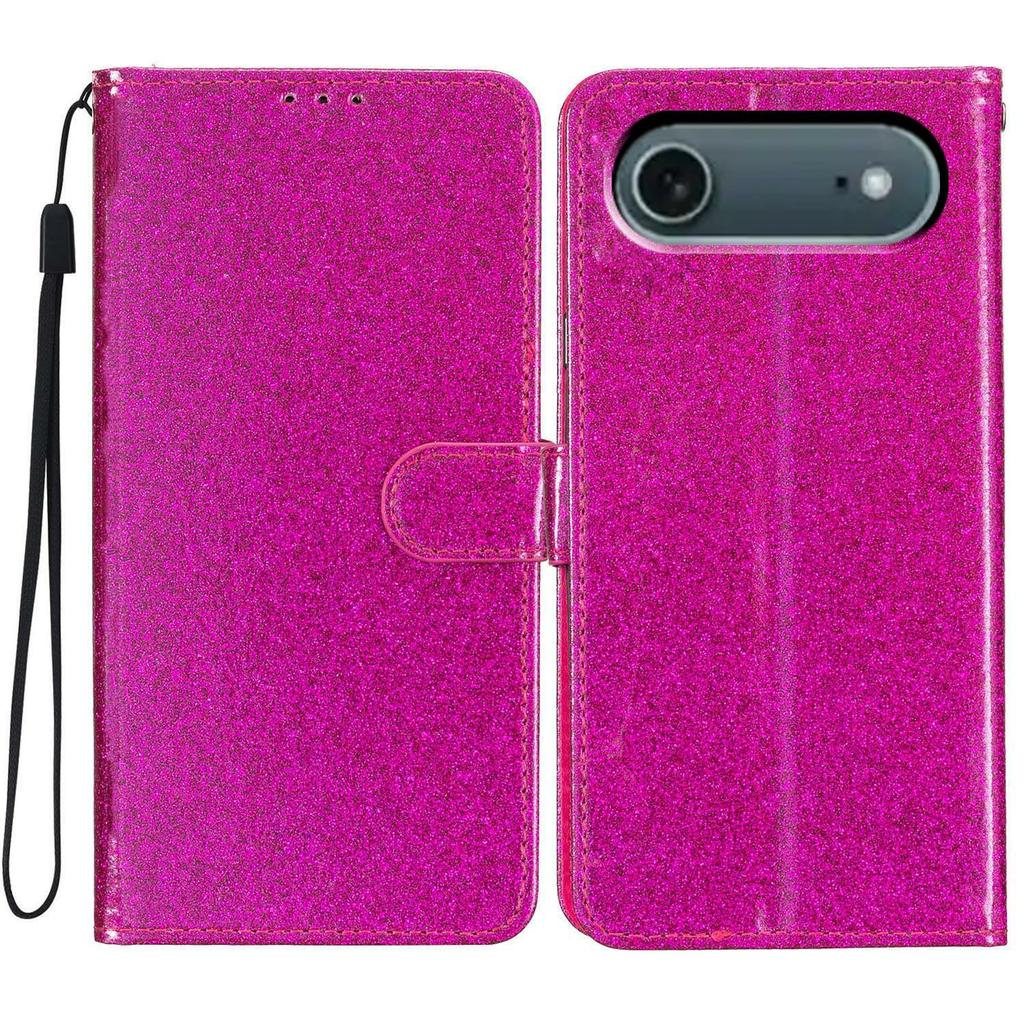 For iPhone 17 Air Wallet Case Glitter Anti-Scratch Leather Stand Phone Cover with Strap
