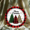 Aluminium Christmas 8 Inch Round Wreath Wall Decor, Red Black Plaid Leopard Pattern Metal Sign for Holiday Home Decoration