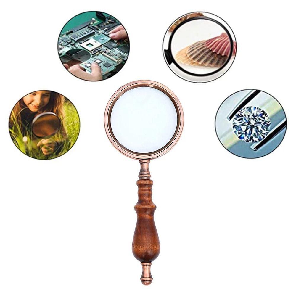 Wooden Handle 10X Microscope Reading Jewelry Magnifiers Vintage Magnifying Glass Handheld