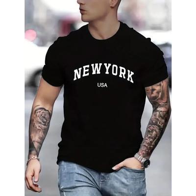 Letter NEW YORK USA Pattern Print Men's T-shirt, Graphic Tee Men's Summer Clothes, Men's Outfits