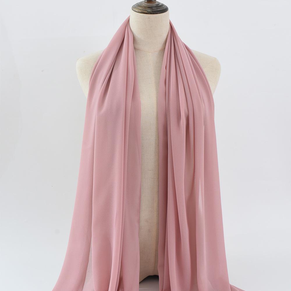 Damen einfarbiger Perlen-Chiffon-Bubbleschal, langer Seiden-Kopfschal, 70x180cm, nahöstlicher Stil