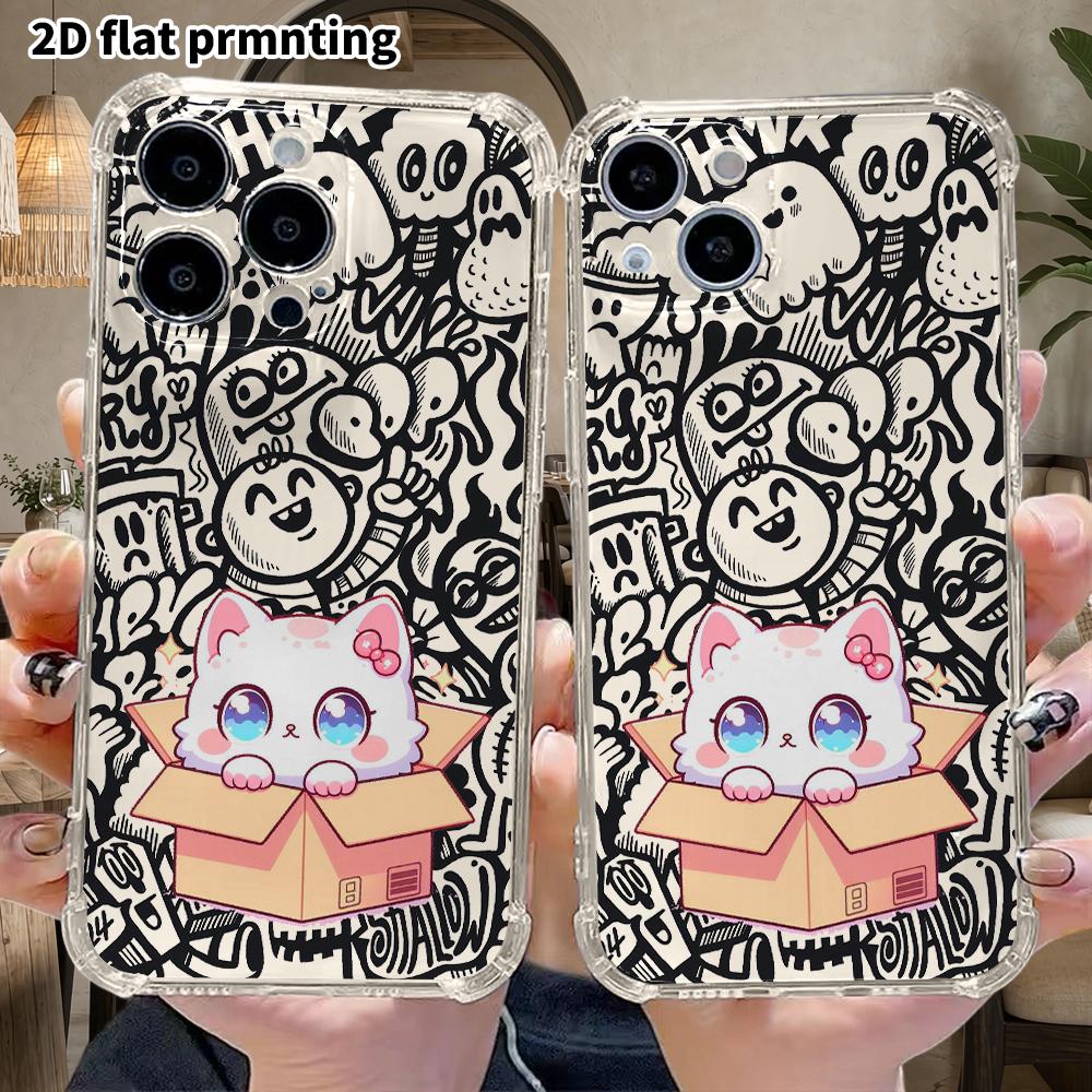 Phone Case: 2D Flat Suitable for iPhone 18 17 16 15 14 13 Pro, Transparent Four Corner Protective Case, Blue Eyes, Christmas and Halloween Gifts