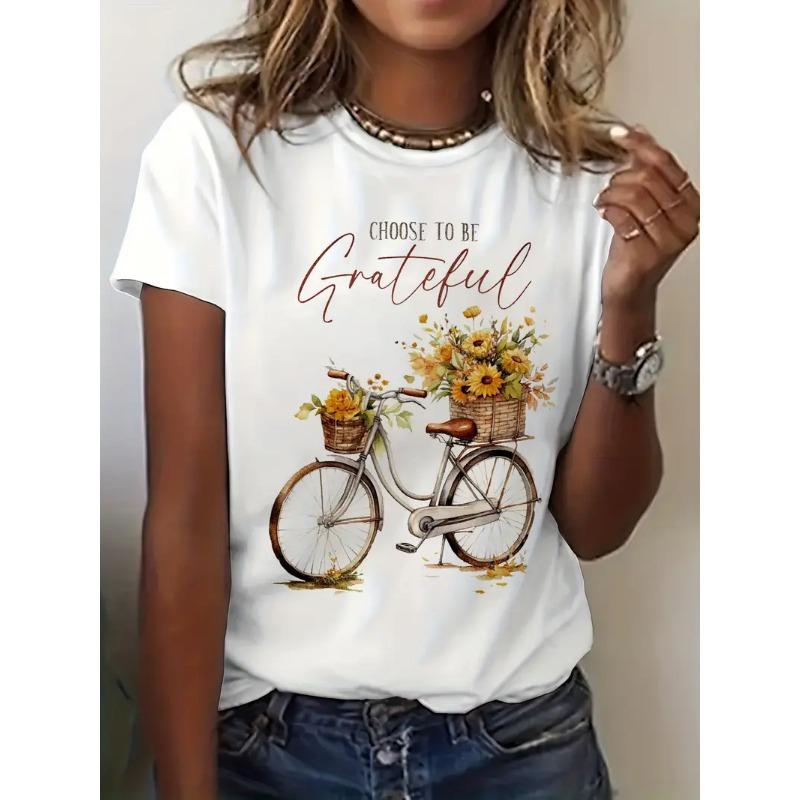 Letter Print Short Sleeve Crew Neck Women's Casual Summer Spring Fit Breathable Fabric Comfortable Harajuku Streetwear