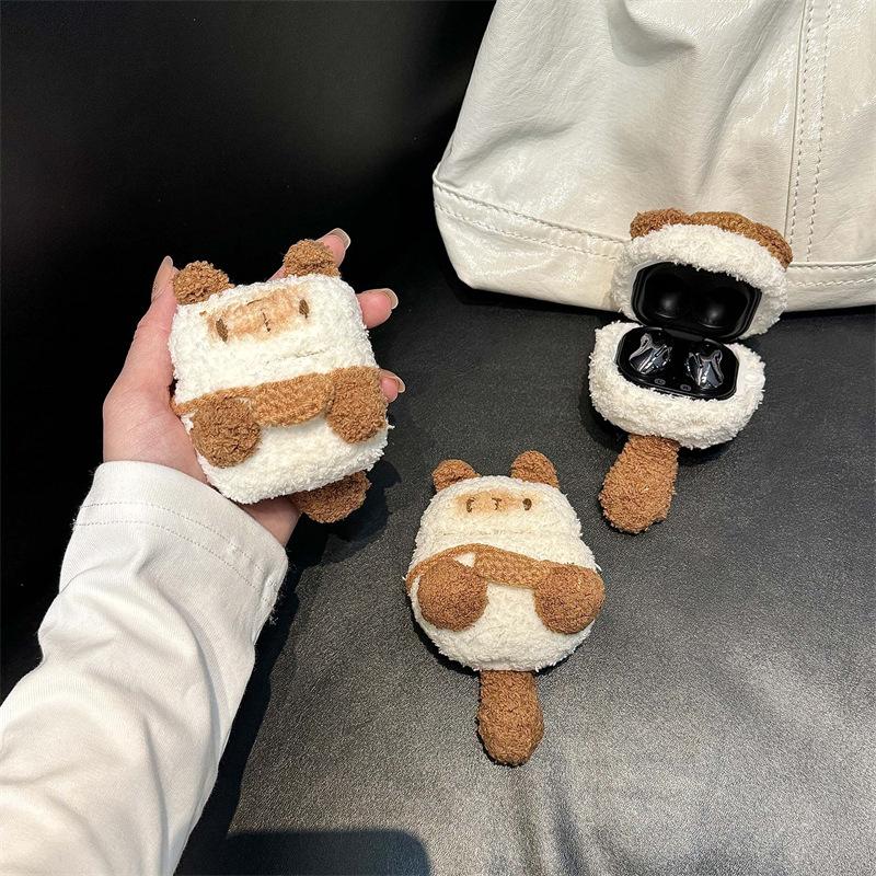 Plush backpack white cat for AirPods 1 apple bluetooth wireless headset cover 1/1/1 generation pro1 knitting