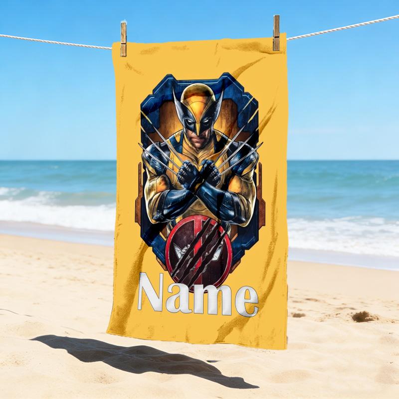 Custom Name Wolverine Deadpool Stylish Digital Printing Beach Towel Quick‑Drying Absorbent Blanket for Beach Pool Gym Travel
