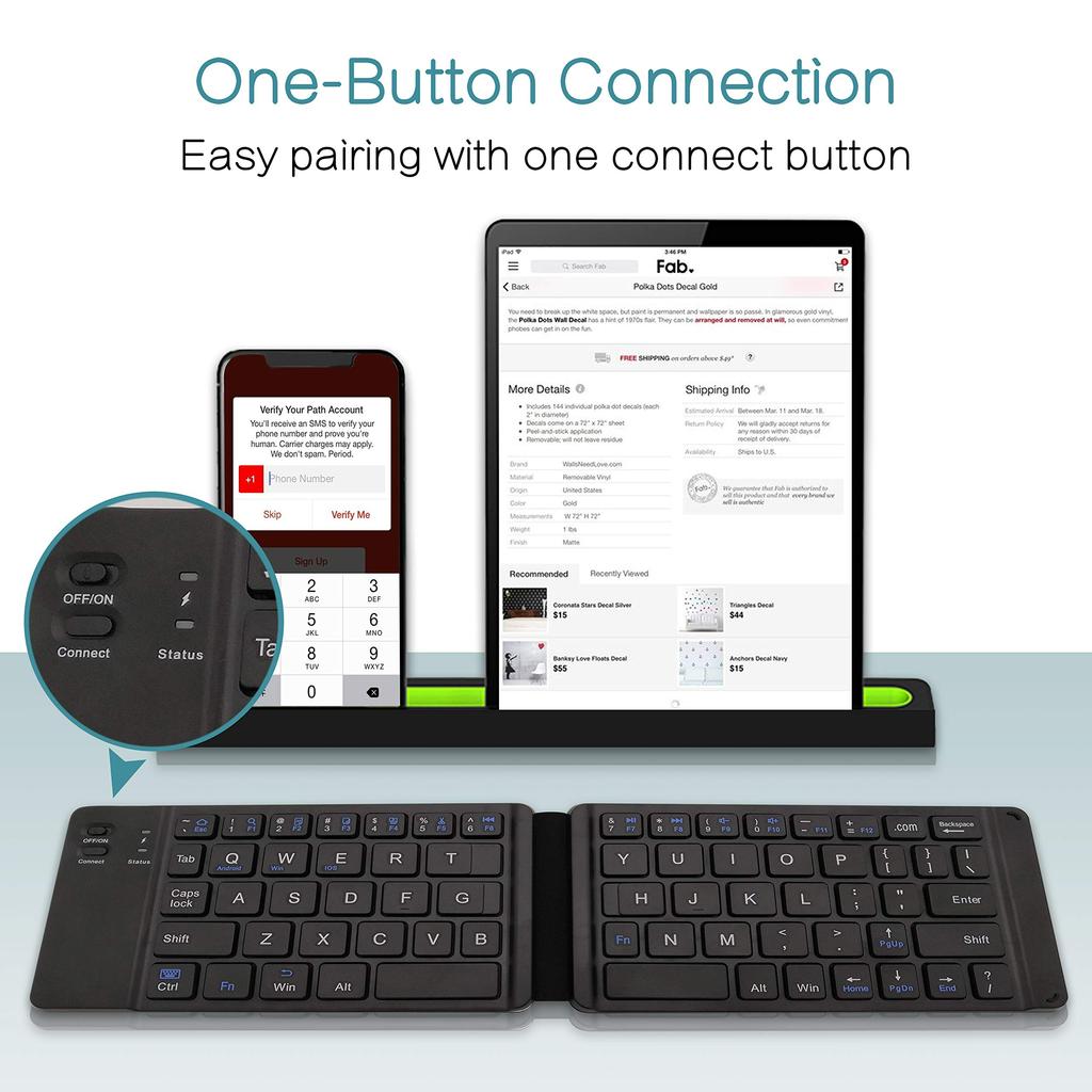 Oem Arabisch Spanisch Taschenformat USB Mini Bluetooth Faltbare Tastatur Doppelt faltbare Tastatur Faltbare Bluetooth-Tastatur