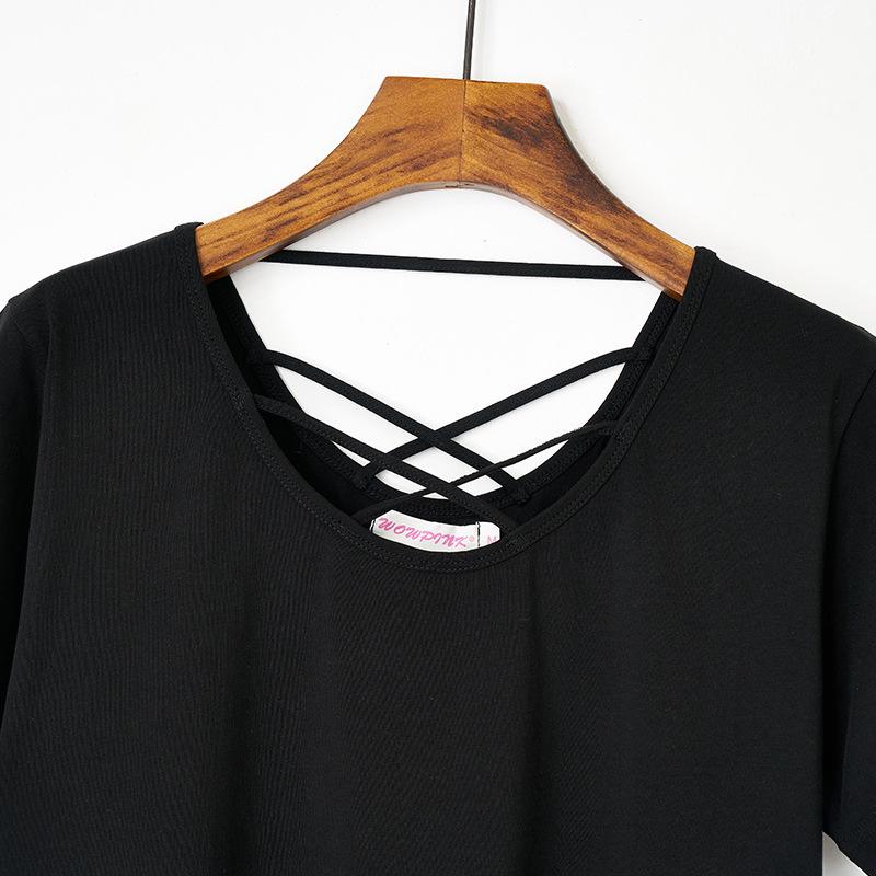 Summer ice porcelain cotton short-sleeved careful machine top design sense back cross with sexy simple T-shirt women
