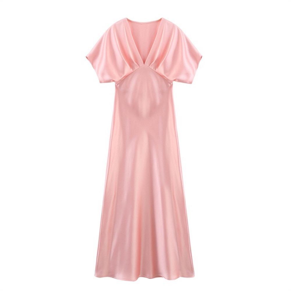 Dámské nové šaty Léto Elegantní Móda Slim V-výstřih Street Dovolená Dlouhé šaty Mladé ženy Šik Pohodlné šaty