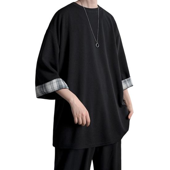 

Мужской топ Young в клетку с манжетами, дышащий мужской топ, однотонная мужская футболка, мужская летняя верхняя мужская одежда XXL чёрный