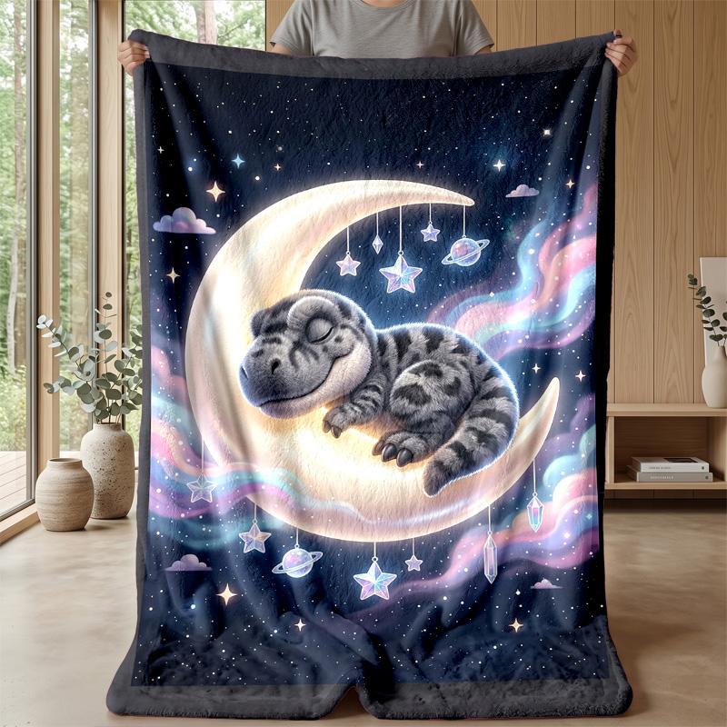 Dreamy Dinosaur Moon Night Theme blanket Lightweight Warm Flannel Blanket Decorative Throw Blanket for Home Decoration