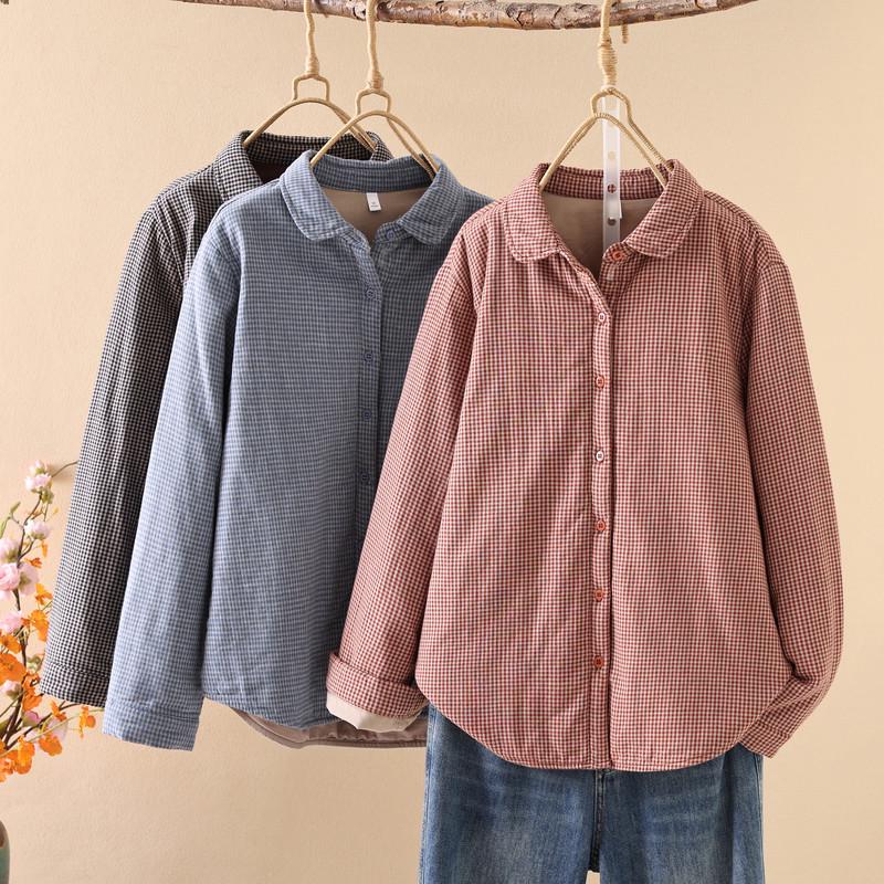2025 Autumn/Winter Women's Plaid Cotton Jacket - Padded Long Sleeve Loose Cardigan