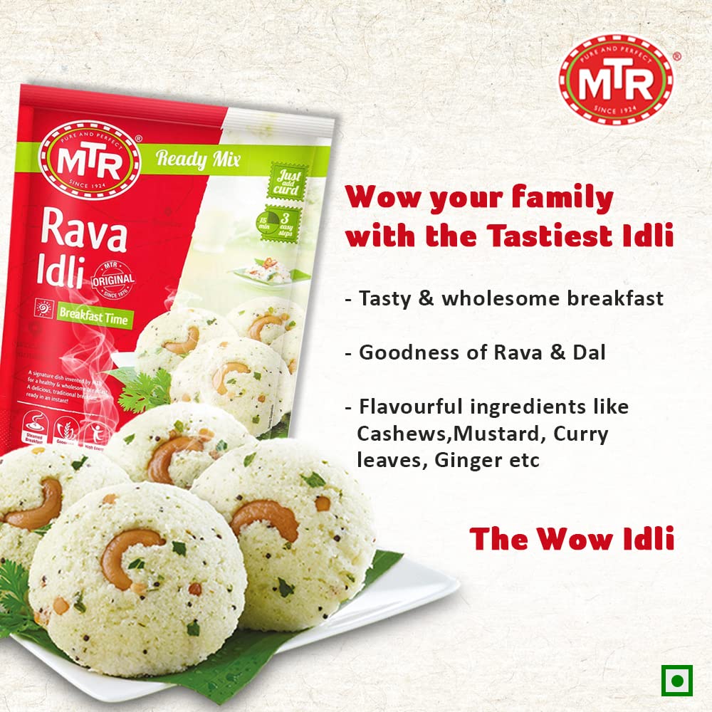 MTR Rava Idli Mix 1kg Ready To Cook South Indian Breakfast | Instant Semolina Idli Batter Mix For Quick Healthy Tasty Morning Meals