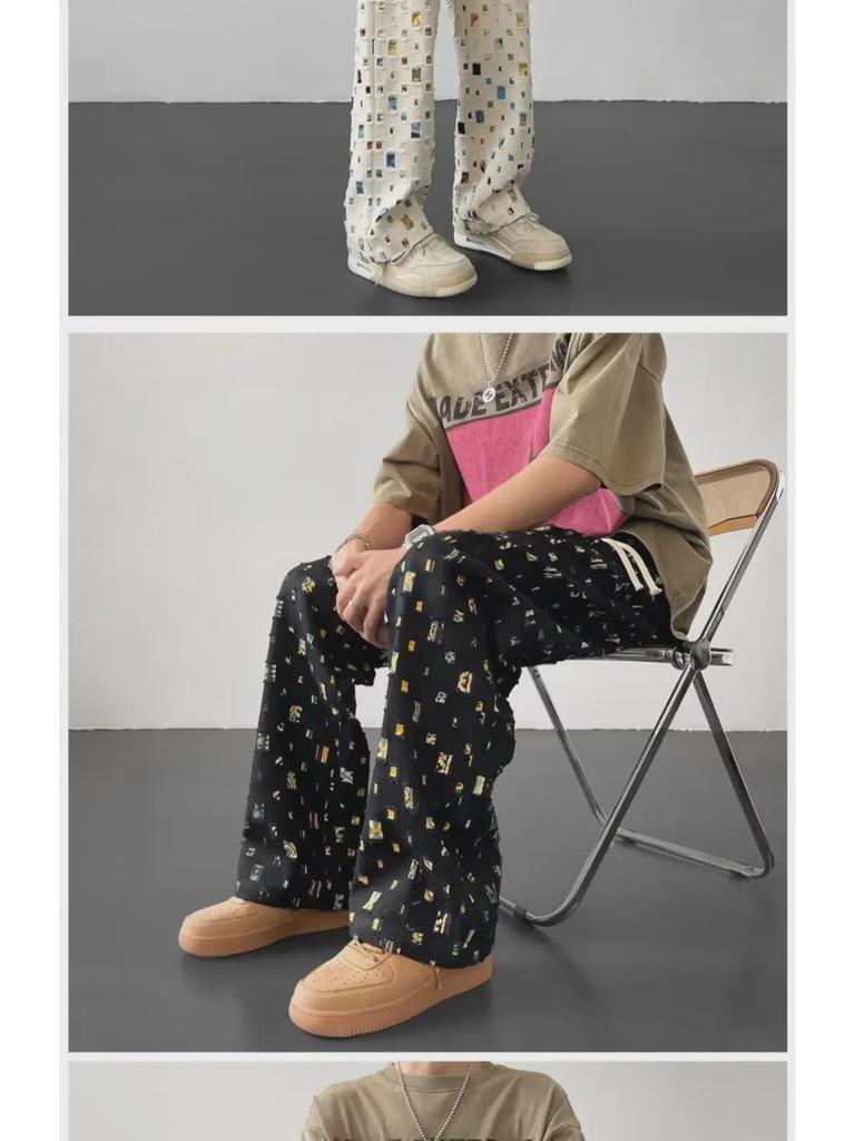 Men's Summer Plaid Casual Pants with Hollow Design - Loose, Straight, High-Street Style