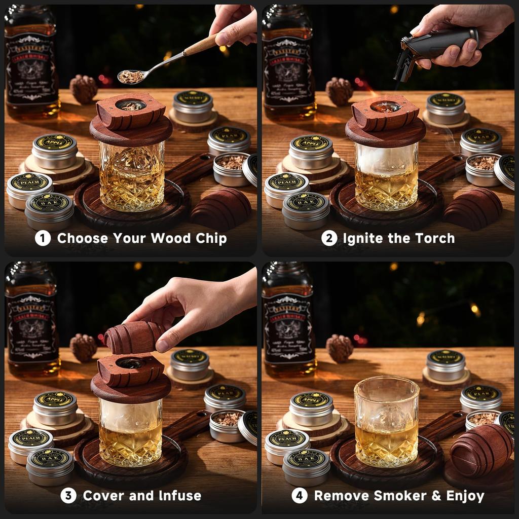 Wine Barrel Cocktail Smoker Kit Whiskey Wooden Smoked Wood Hood Smoker Bourbon Whiskey Old Fashioned Drink Smoker Bar Kitchen