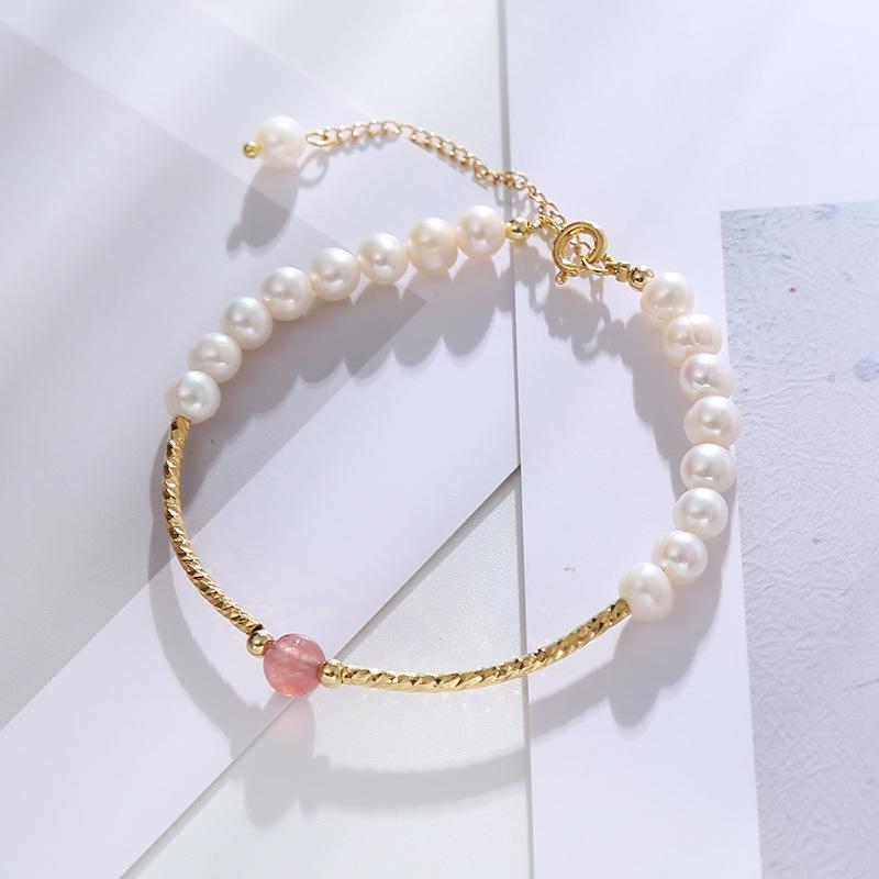 Natural Pearl Bracelet Natural Strawberry Crystal Splicing Bracelet Bangles Women Fashion Jewelry accessories Gift