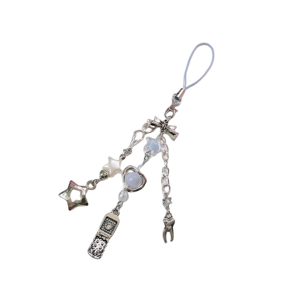 Handmade Beaded Phone Strap With Cute Charm For Girls Y2K Style Anti Drop Fashion Keychain Jewelry Accessory