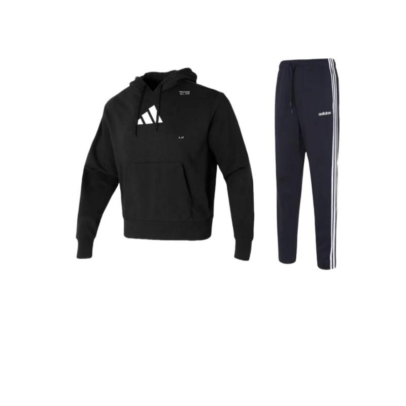 

Adidas Толстовка с капюшоном и логотипом в американском стиле, длинные брюки со средней посадкой и шнурком, повседневный спортивный комплект для мужчин DU0457+-IS2355 S