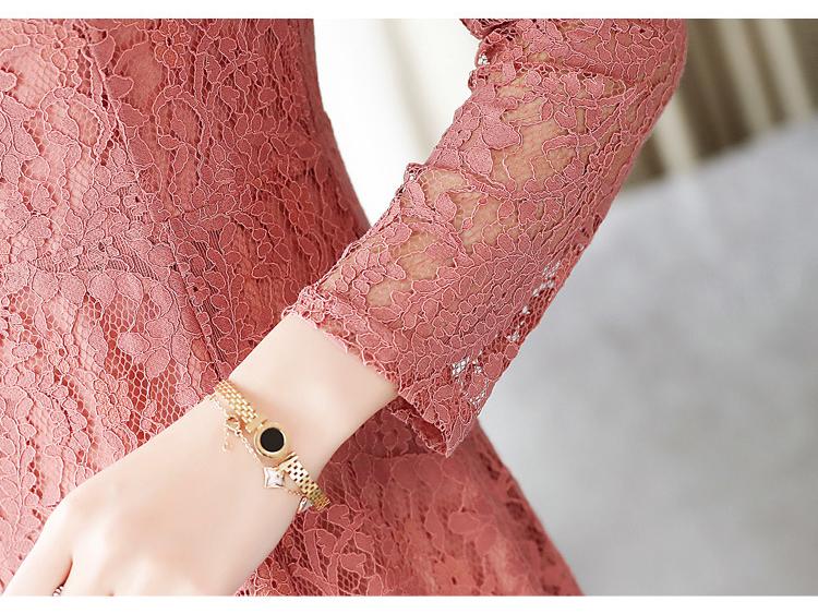 Autumn Lace Slim Fit Solid Color Long-Sleeve Plus Size Dress for Women