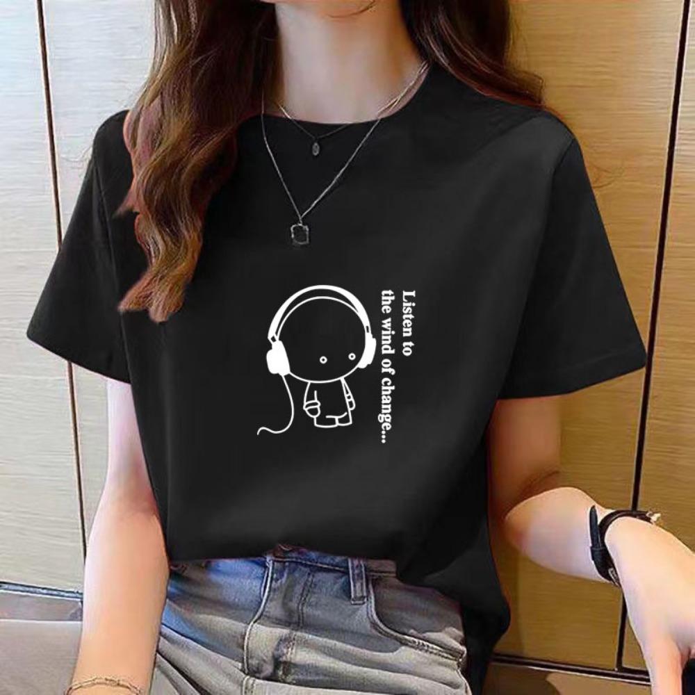

shirt women top short sleeve t shirts New Korean t shirt for Women Round Neck Loose women clothes Fashion tshirt woman Cartoon XL