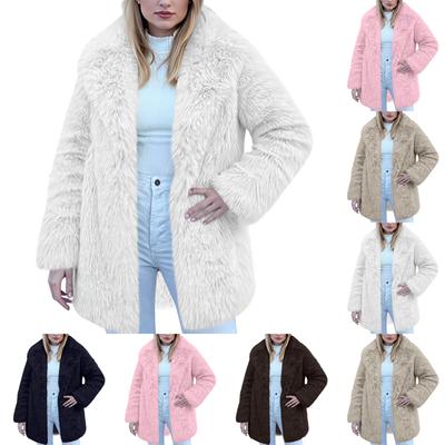 Women's Fashionable Warm Long Sleeve  Solid Color Furry Collar Coat