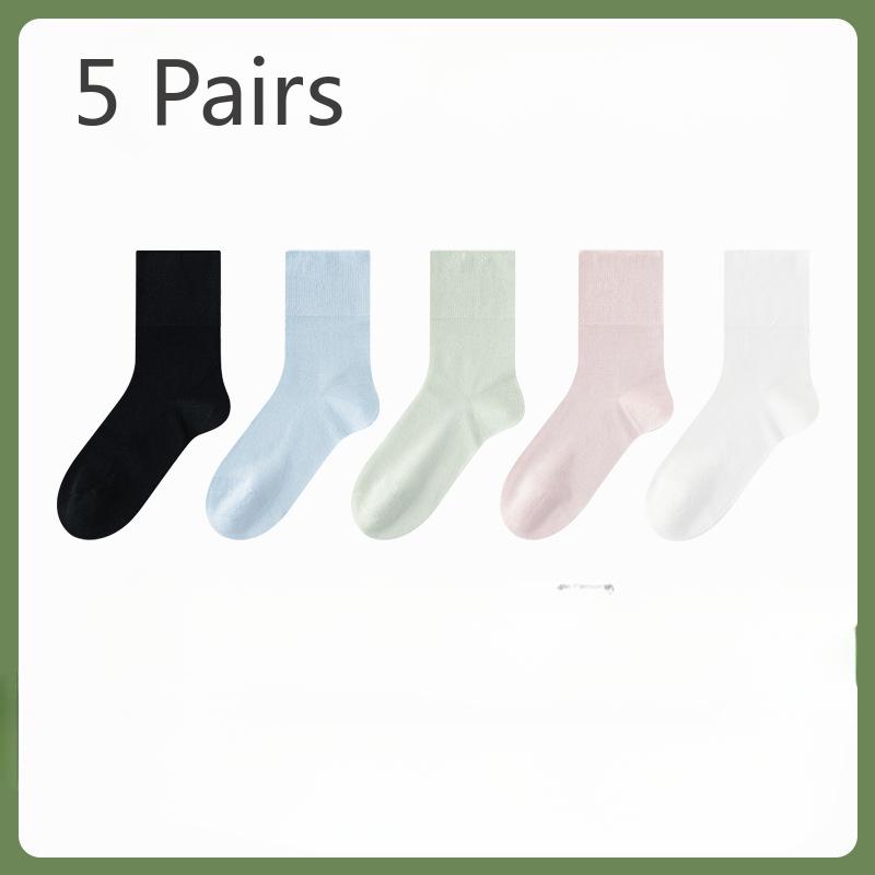 5 Pairs of Mulberry Silk Loose Boneless Postpartum Socks, Antibacterial and Deodorizing Modal Mid-calf Socks, and Women's Growth Socks