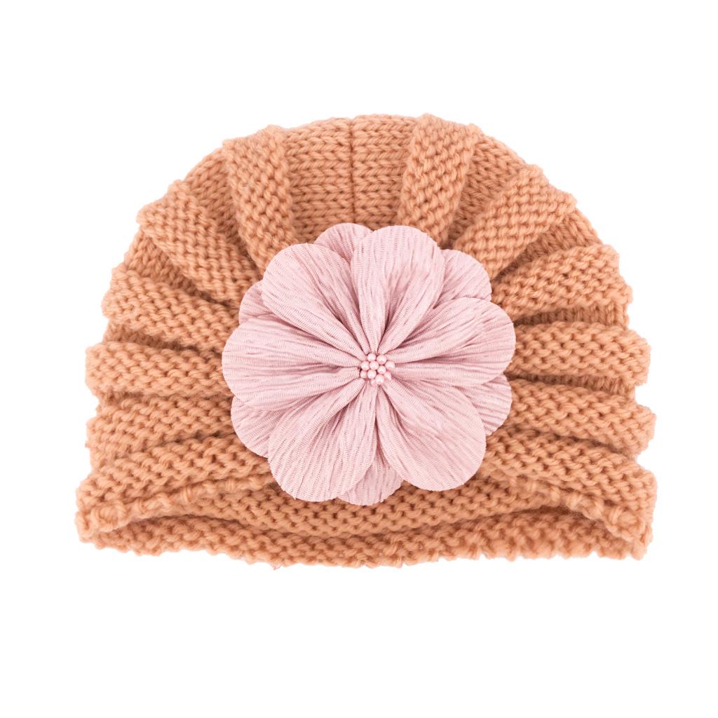 European & American Children's Knitted Woolen Hat with Flower - Warm Baby Hat for Autumn & Winter