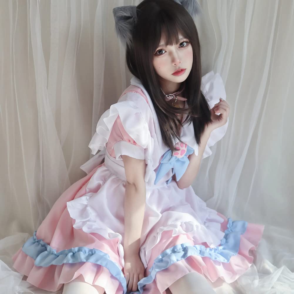 Formemory Maid Cute Lolita Ribbon Princess Gothic Lolita Plus Cute Maid Outfit with Bow and Cat Claw Gothic Dress Costume, Cosplay, Costume, Dress,