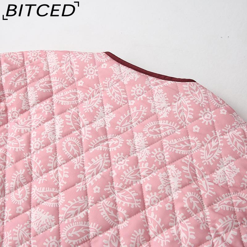 BITCED Women's Autumn/Winter Fashion Casual V-Neck Printed Quilted Cotton Patchwork Jacket