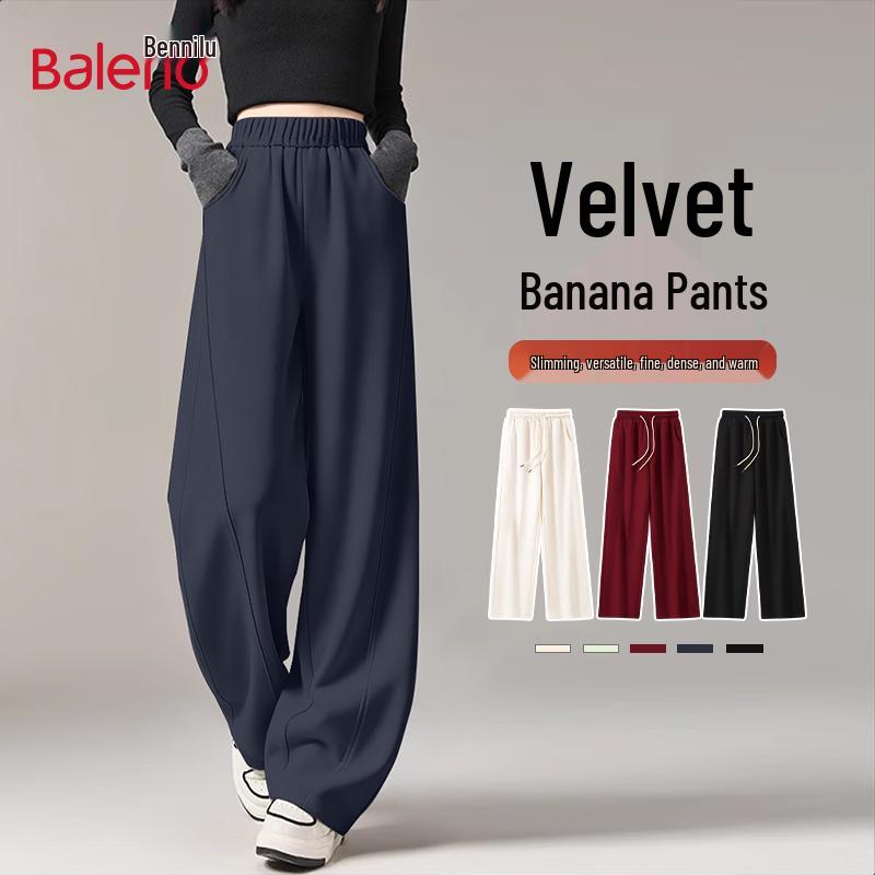 Baleno Women's Fleece-Lined High-Waist Curved Wide-Leg Pants