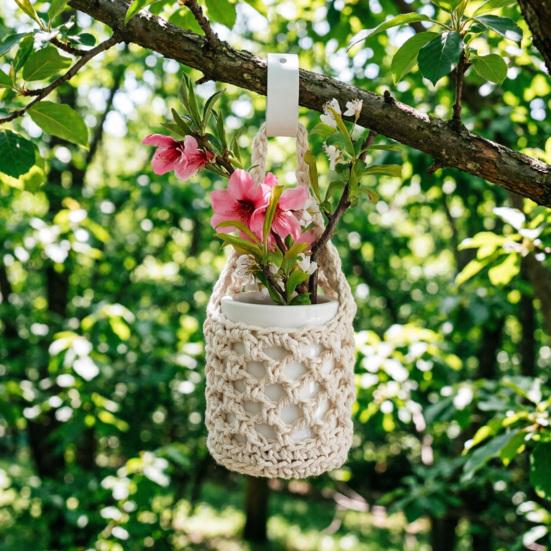 Storage Basket with Handle Wall Hanging Plant Baskets Hand-Woven Cotton Rope Planters for Fruits Plants