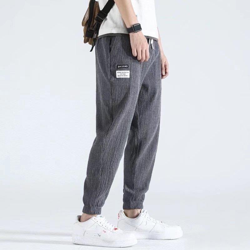 

Мужские летние корейские шаровары из ледяного шелка - тонкие, повседневные, свободного кроя, большого размера L серый