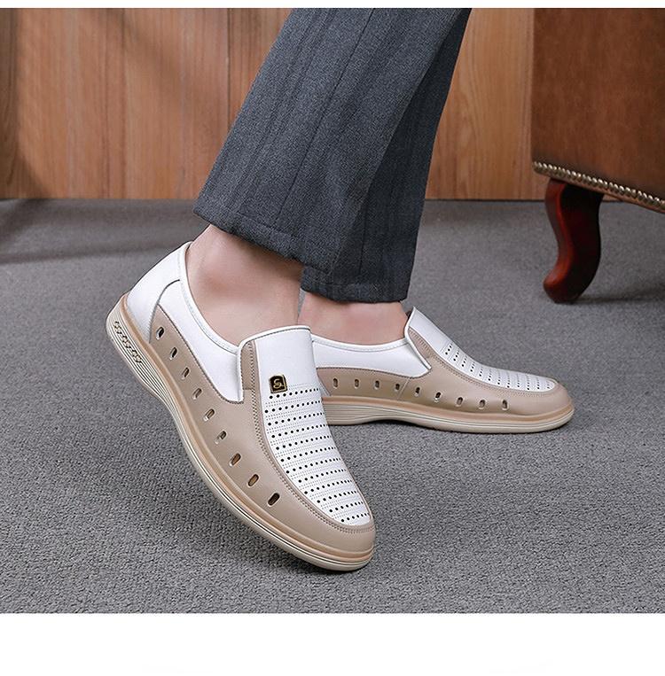 FashionWhite Leather Shoes for Men Soft Soled Commercial Light Colored Perforated Shoes Male Spring Summer Autumn New Designer Shoe