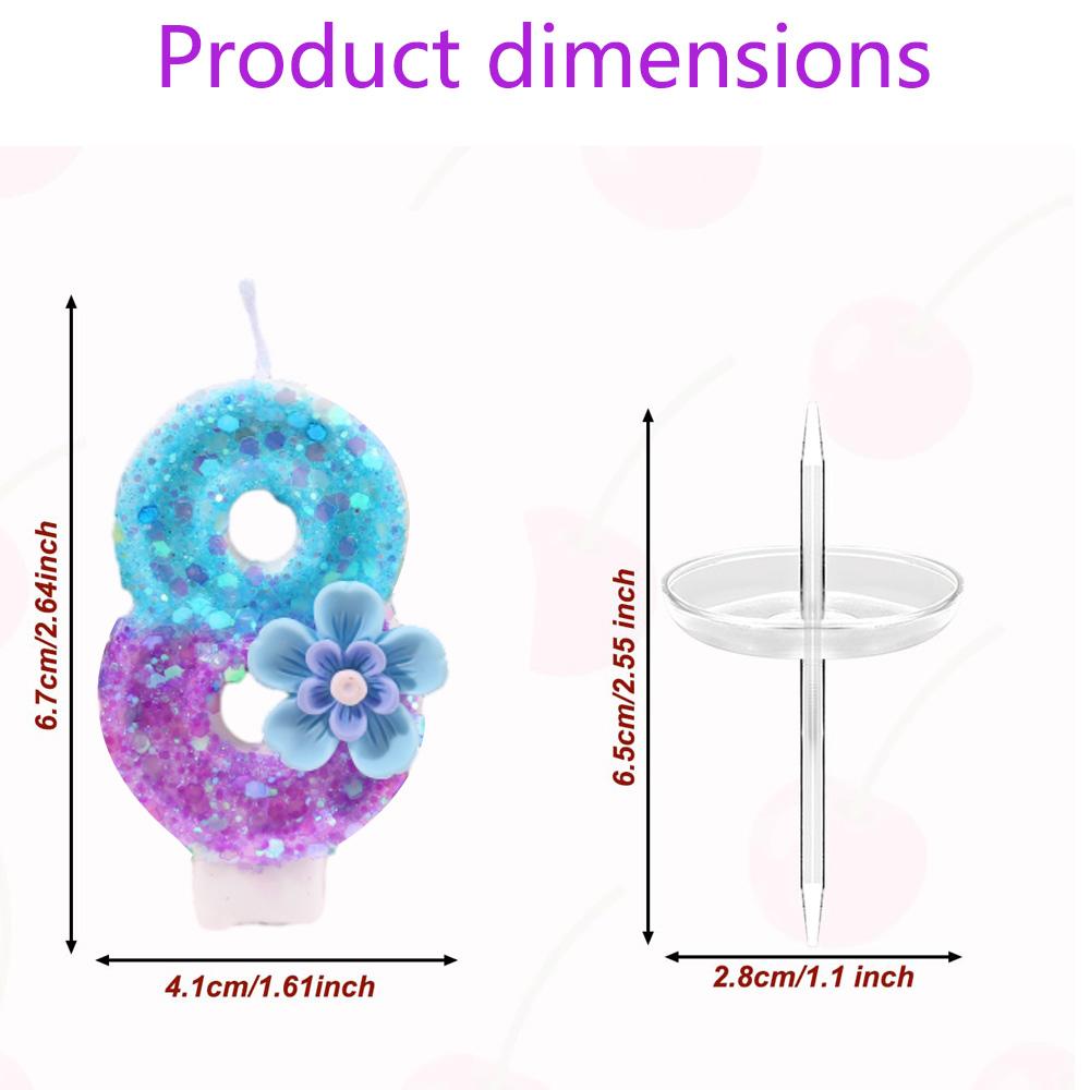 7pcs Blue Purple Flower Birthday Number Candles,Flower Theme Party Decorations, Cupcake Decorations,Suitable for Party Celebrati