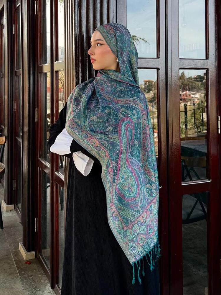 

Autumn Winter Pashmina Scarf Women Warm Windproof Shawls Cashmere Blanket Paisley Chunky Stoles Lady Elegant Poncho Bufanda 70X190cm