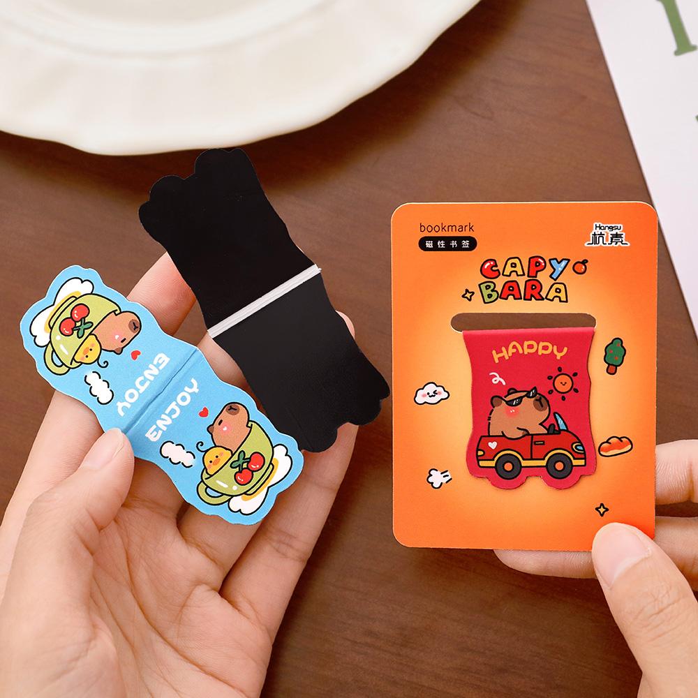 4pcs Capybara Bookmarks Set for Books Cartoon Magnetic Page Clips Holder Marker Unique Reading Gift