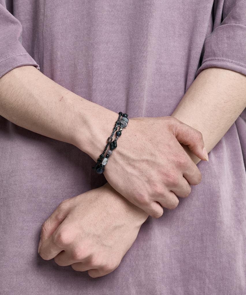 Ajobyajo Black Light Beads Layered Bracelet [Black]