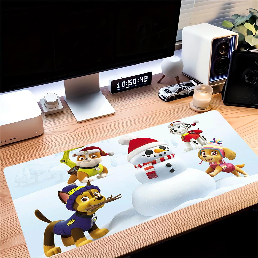 Winter Pups Build Snowman Large Gaming Mouse Pad Nonslip Rubber Base Waterproof Desk Mat For Office Pc Laptop