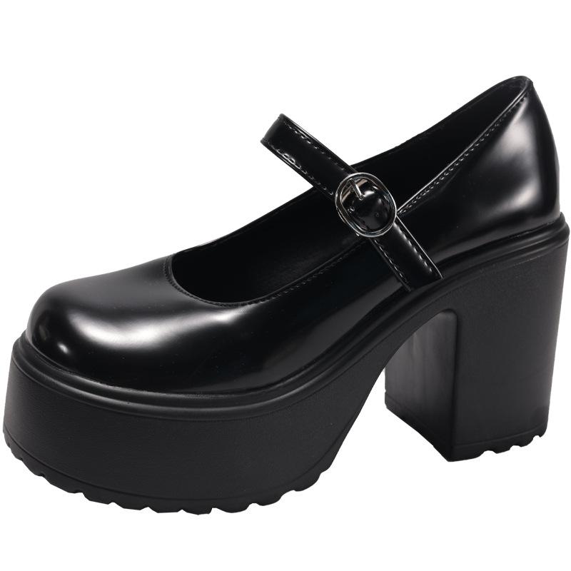 Retro schwarzer britischer Stil dicke hohe Absätze kleine Lederschuhe Damen 2025 neu Sommer Rock Mary Jane hohe Absätze