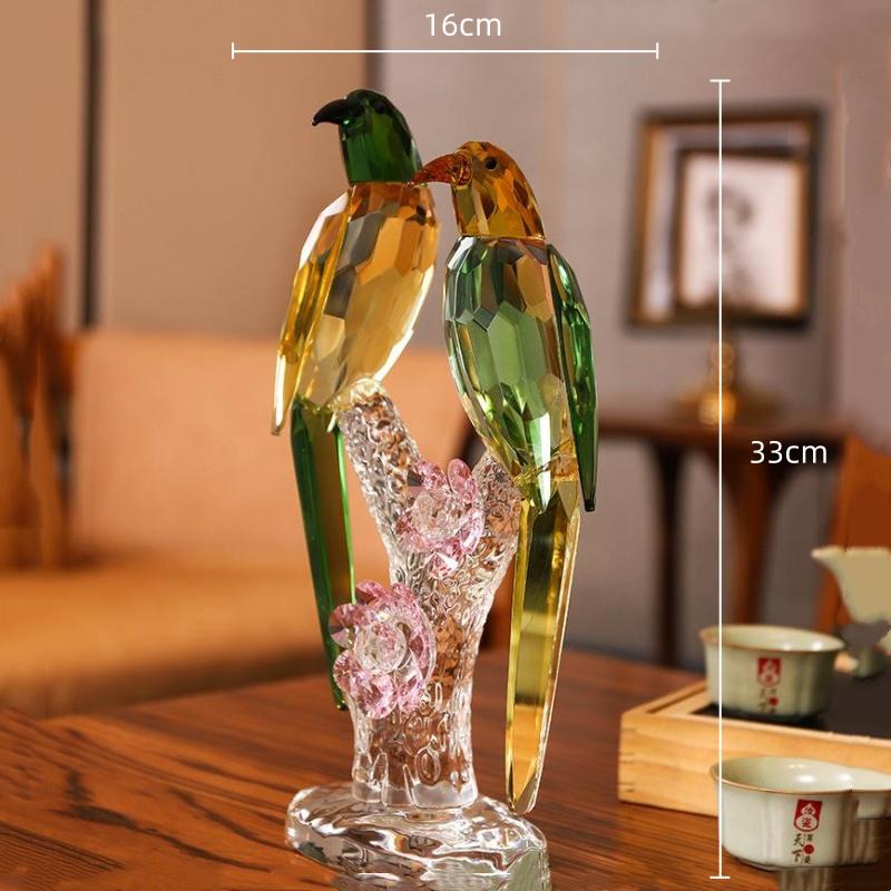 Crystal Bird Stained Glass Handicraft Crystal Psittacula Artificial Animal Sculpture Decorative Figurines Home Decoration