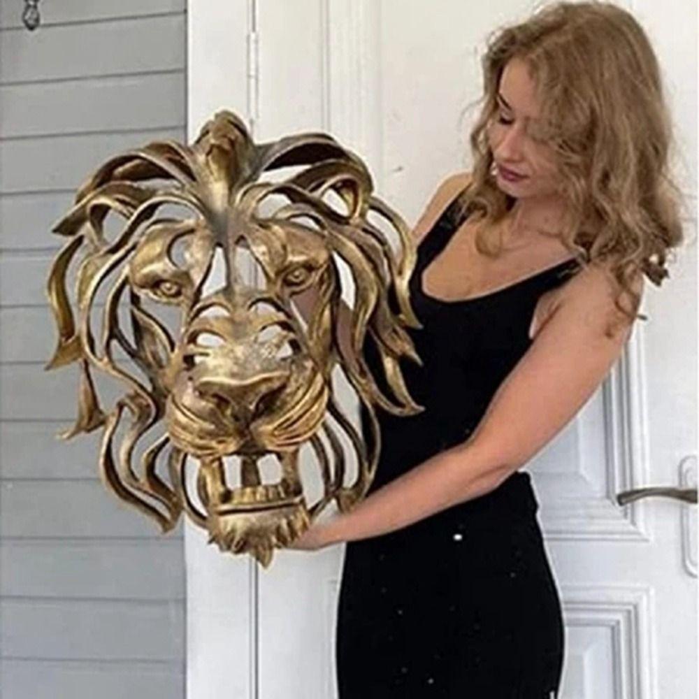 Lion Head Shape Hollow Lion Head Statue Gold Large Lion Head Sculpture  Bedroom