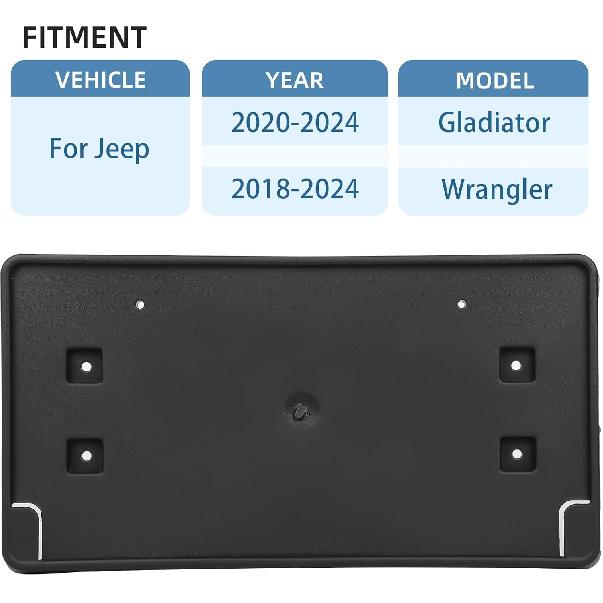 Replacement For Front Bumper License Plate Frame Bracket 2018-2024 Jeep Wrangler JL Gladiator JT ONLY For Plastic Bumper 68293738AA CH1068167