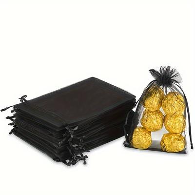 1 juego/100 unidades Bolsas de Organza Negras 10x15 cm, Bolsas Transparentes para Recuerdos de Boda y Fiesta con Cordón, Bolsas para Regalos de Joyería Bolsas para Caramelos