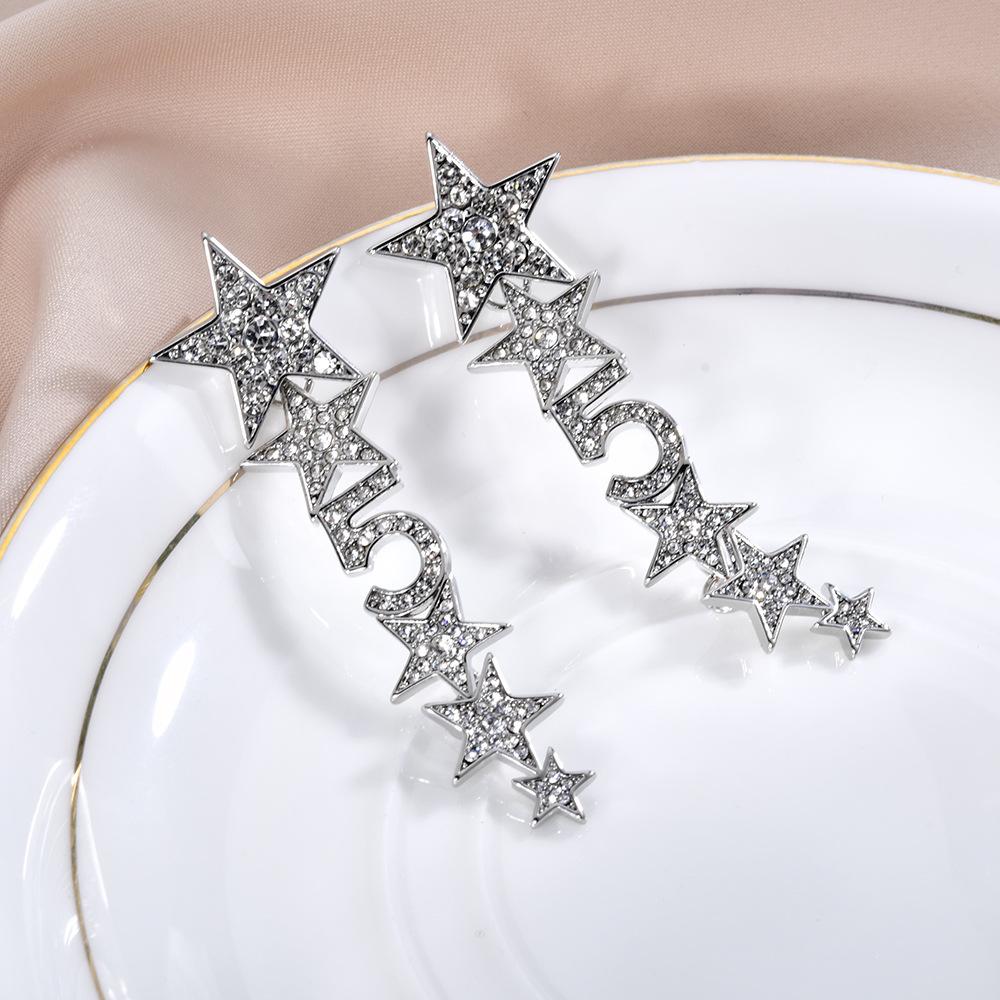 2026 New Elegant Star & Number 5 Long Tassel Earrings Light Luxury Full Zircon Drop Earrings for Women
