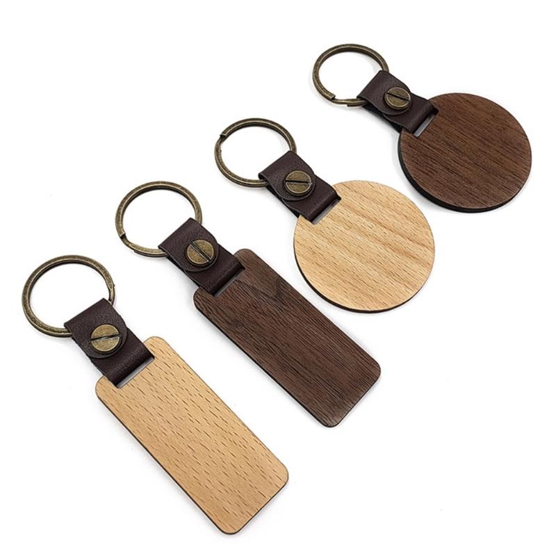 Solid Wood Keychain Wooden Key Chain with Rings Vintage Ornament for Men Women