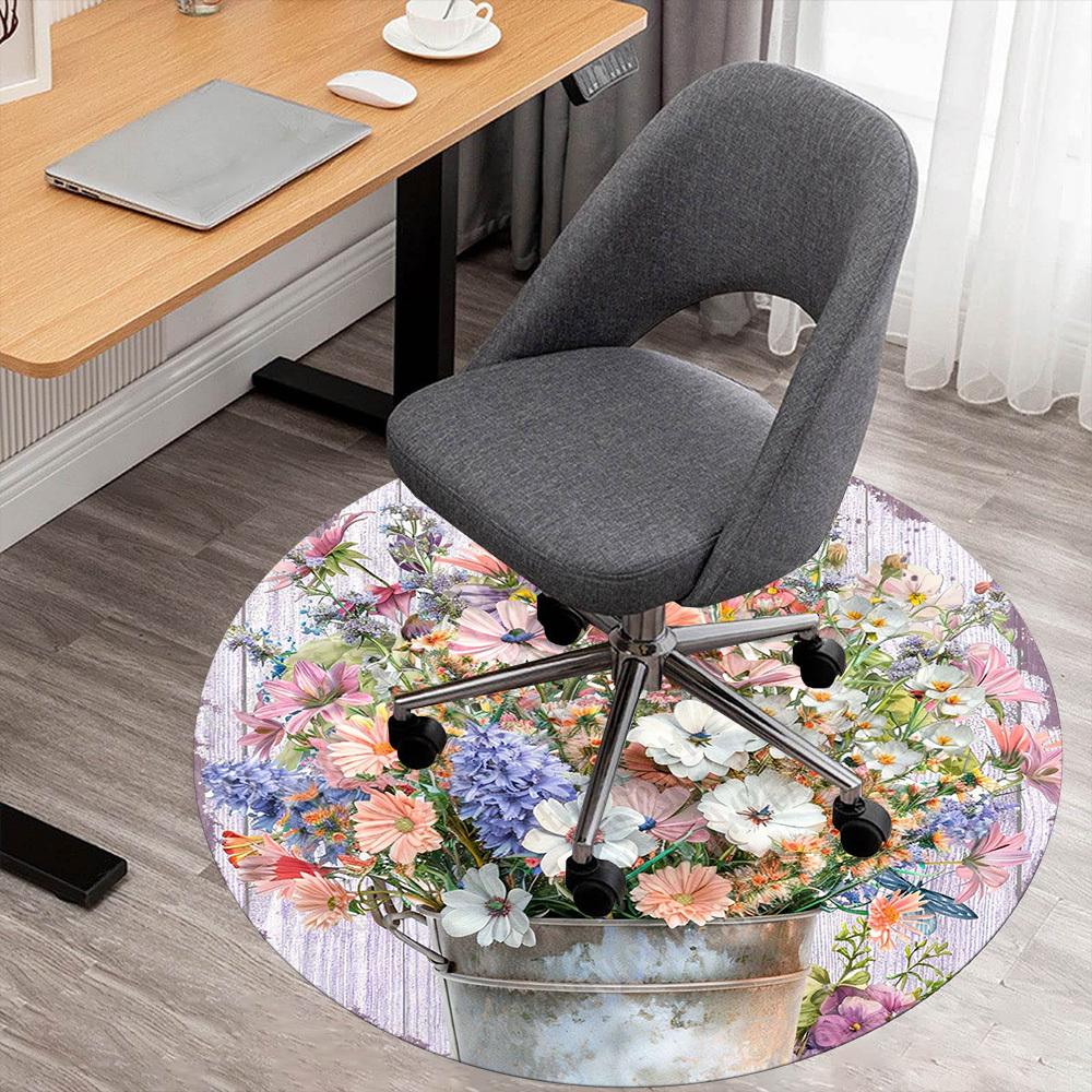 1PC Flowers Bucket Office Round Area Rug, Under Office Chairs Bedroom Living Room Home Decor, Carpet for Office -1110024