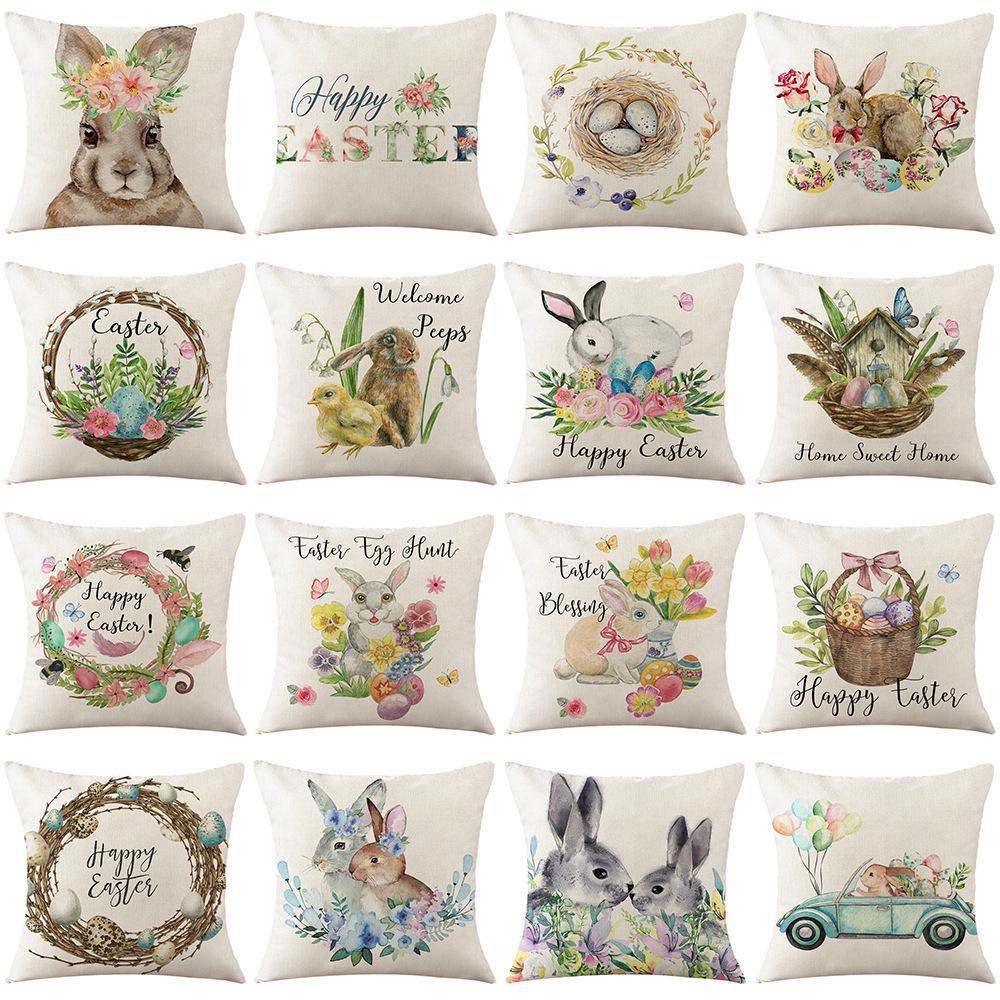 Home Nordic Easter Bunny Pillow Cover Sofa Pillow Bedside Pillow Cover Linen Pillow Cover