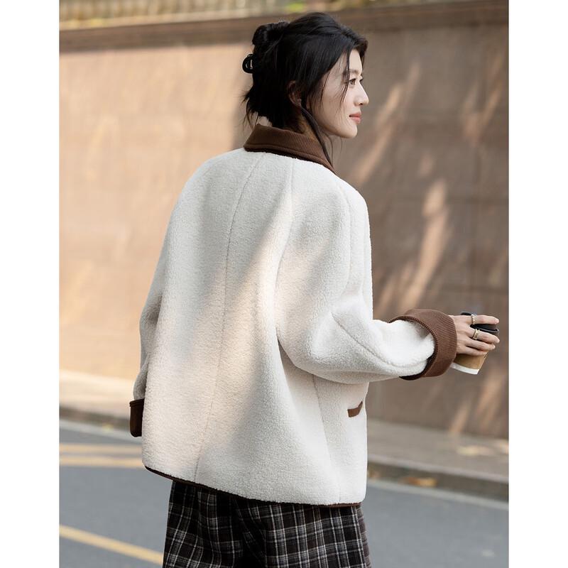 Demana Faux Shearling & Corduroy Colorblock Lapel Coat