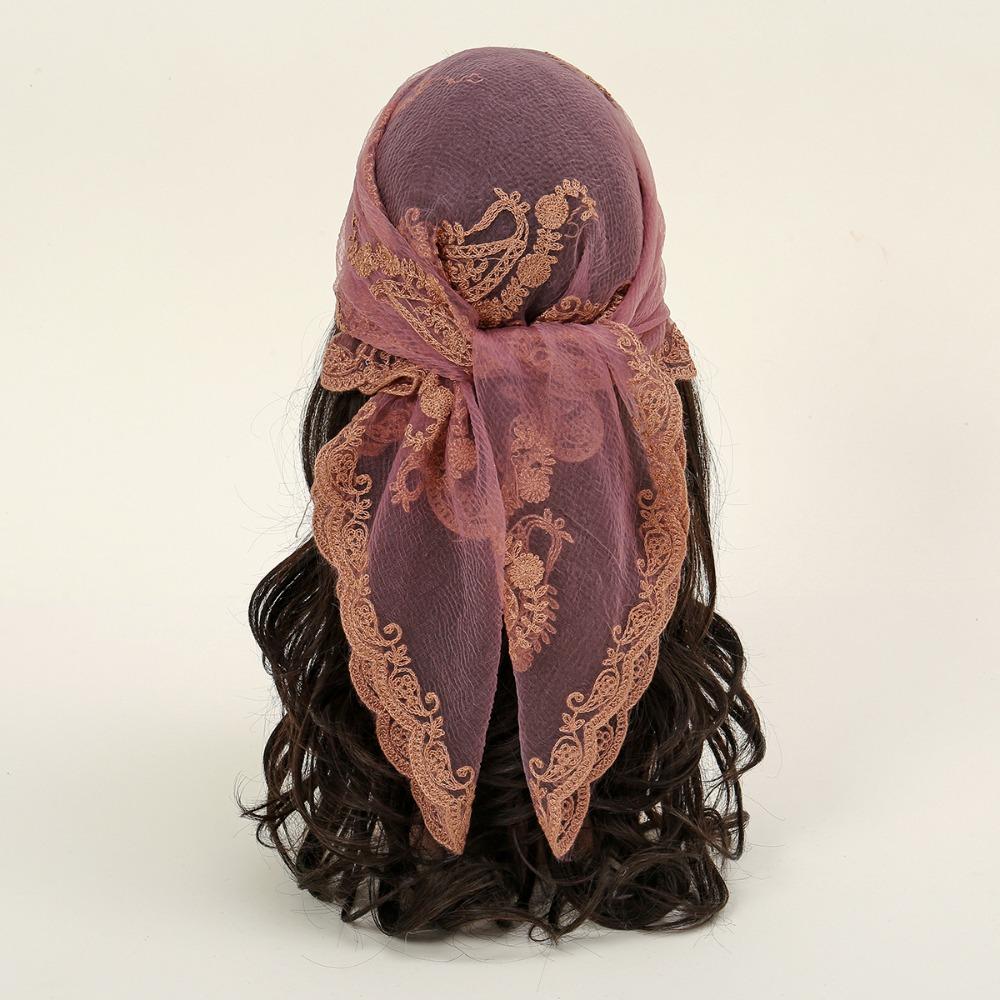 Hollow Out Foulard Bandana Floral Embroidery Lace Handkerchiefs Elegant Hair Scarf Headband  Women