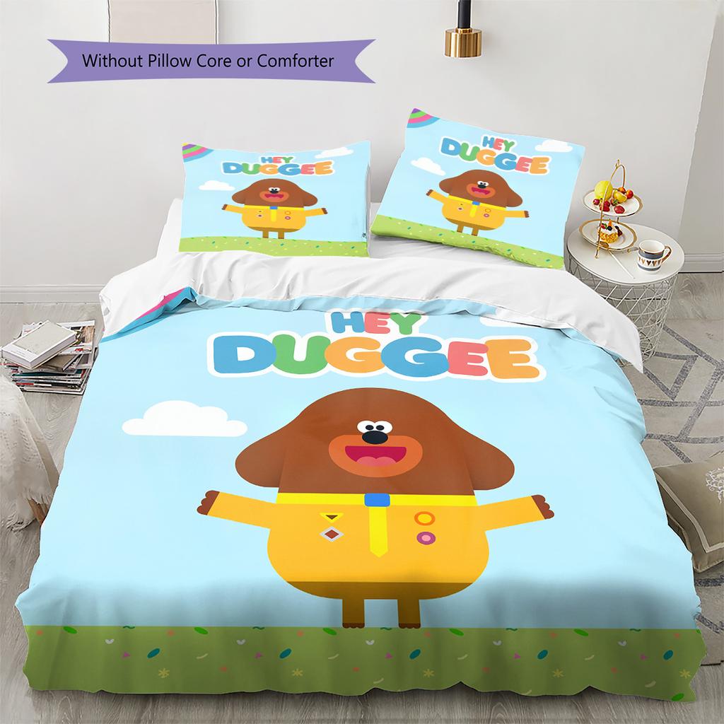 Hey Duggee Muster Bettwäsche Bettdecken-Set Heimdekoration Geschenk (1 Bettbezug + 2 Kissenbezüge (ohne Füllung))