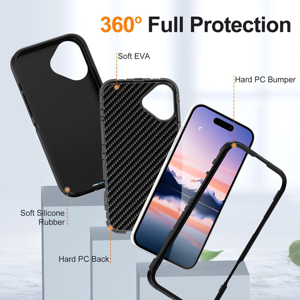For iPhone 17 Case PC+Silicone+EVA 3 in 1 Shockproof Phone Cover